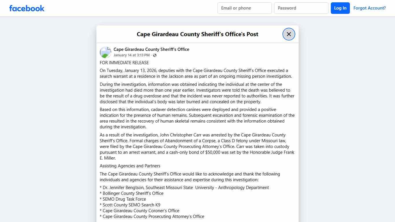 FOR IMMEDIATE... - Cape Girardeau County Sheriff's Office Facebook